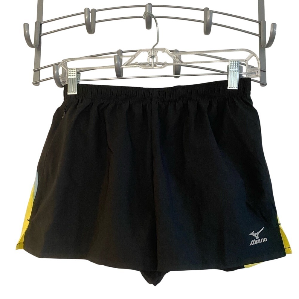 Mizuno Womens Small‎ Mustang Running Shorts Black Lemon Athletic NWT S